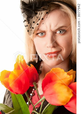 Pretty Woman with Plastic Flowers 8077942