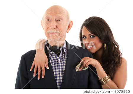 Rich elderly man with gold-digger companion or wife 8078360