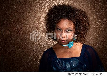 Pretty African American Woman in Blue Dress 8078450