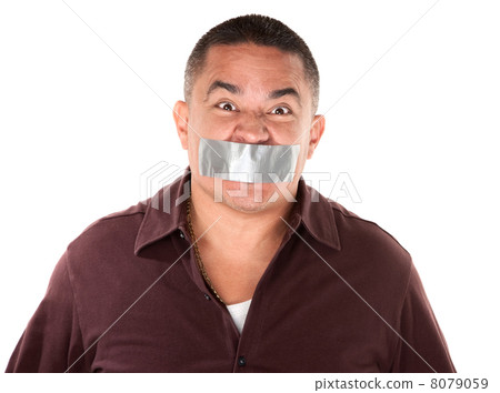 Taped Mouth Hispanic man 8079059