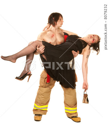 Sexy fireman rescuing pretty woman Sexy fireman rescuing pretty woman 8079232