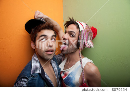 Cute gay couple in hats 8079334