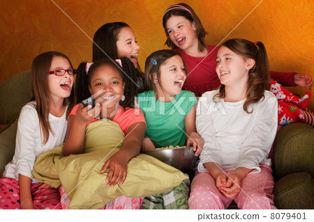 Group Of Little Girls Watch Television Group Of Little Girls Watch Television 8079401