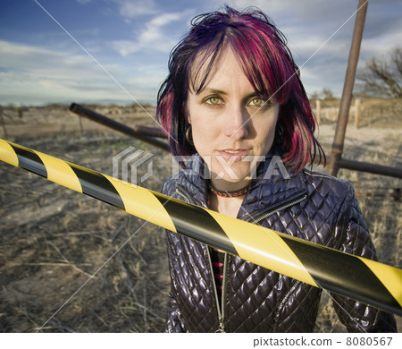 Punk Girl Behind Caution tape Punk Girl Behind Caution tape 8080567