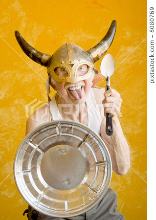Crazy Old Man in a Viking Helmet 8080769