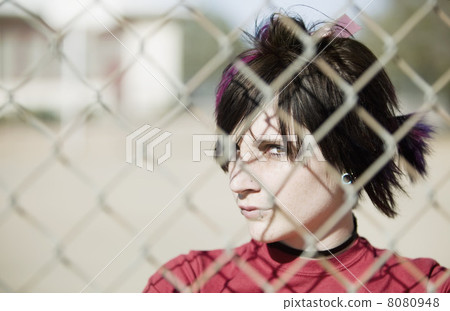 Punk Girl Behind Chain Link Punk Girl Behind Chain Link 8080948