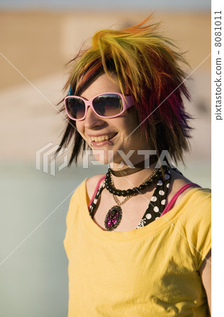 Punk Girl with Bright Colorful and Big Sunglasses 8081011