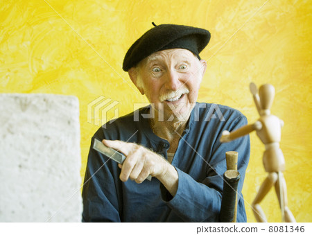 Crazy Artist with a Wooden Figure Model 8081346