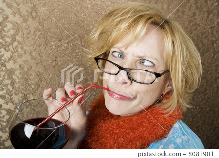 Crazy Woman Drinking Wine 8081901