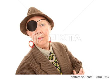 Androgynous senior woman with eye patch Androgynous senior woman with eye patch 8081987