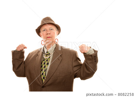 Senior woman in drag flexing 8082258