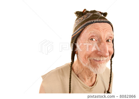 Smiling senior man in knit cap 8082866