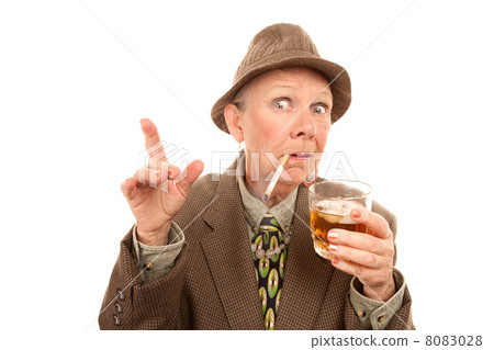 Senior woman in drag with cigarette and alcohol Senior woman in drag with cigarette and alcohol 8083028