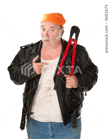 Fat theif with big red bolt cutter tool Fat theif with big red bolt cutter tool 8083875