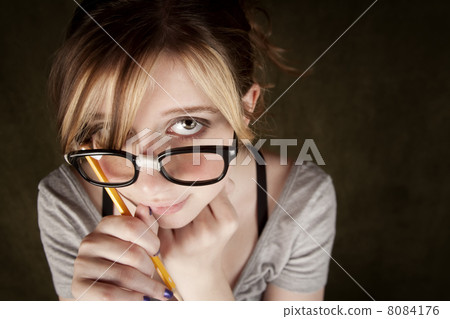 Closeup of Pretty Young Nerdy Girl Closeup of Pretty Young Nerdy Girl 8084176