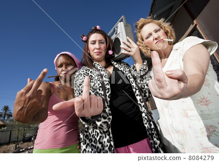 Three Trashy Women making a Rude Gesture 8084279