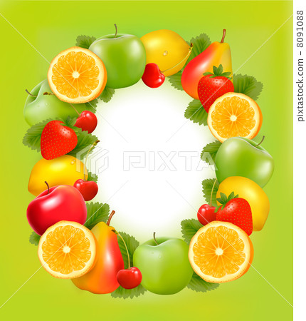 Frame made of fresh juicy fruit. Vector 8091088