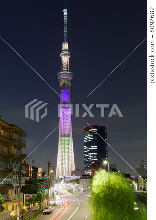 Tokyo Sky Tree's light up · lavender and the surrounding landscape 8092682