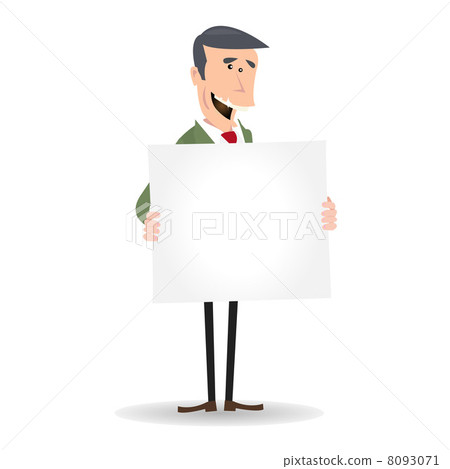 Cartoon White Businessman Blank Sign 8093071