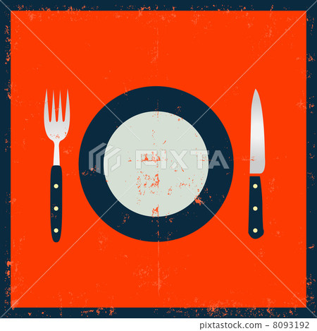 Grunge Kitchenware - Fork, Knife And Plate 8093192