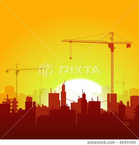 Sunrise Cranes And Construction Background 8093500