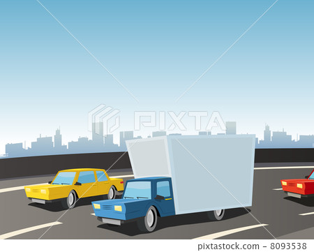 Cartoon Truck On Highway Cartoon Truck On Highway 8093538