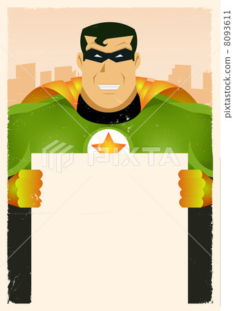 Comic Super Hero Holding Sign 8093611