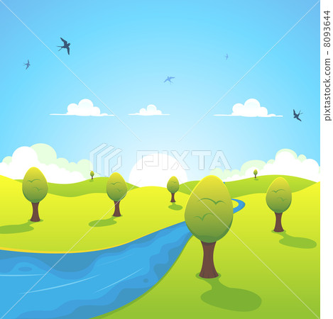 Spring Or Summer River And Flying Swallows 8093644