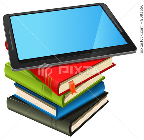 Book Stack And Blue Screen Tablet PC 8093650