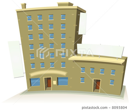 Cartoon Shop Building With Apartments And Banners 8093804