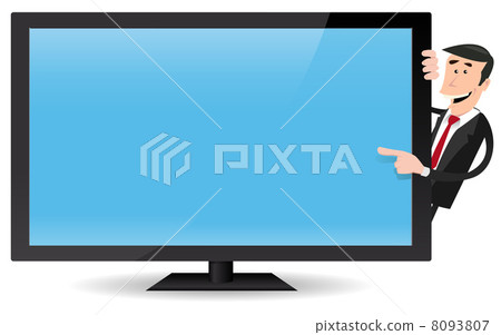 Man Pointing Flat Screen TV Man Pointing Flat Screen TV 8093807