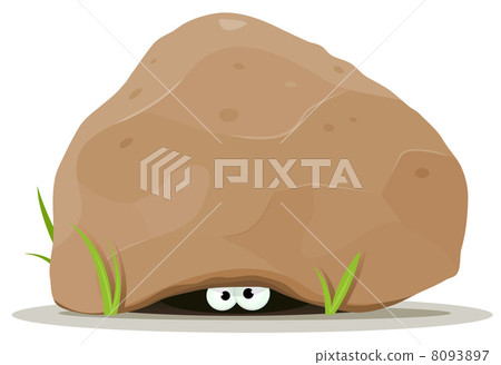 Cartoon Animal Eyes Under Big Stone 8093897