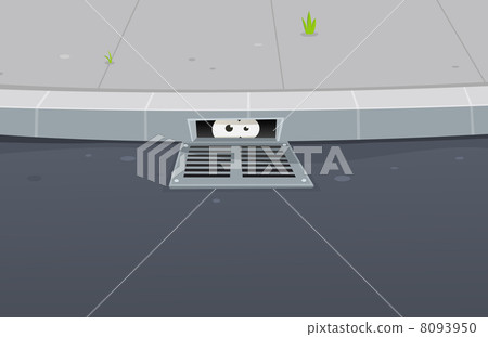 Eyes Spying Inside Pavement Gutter Hole 8093950