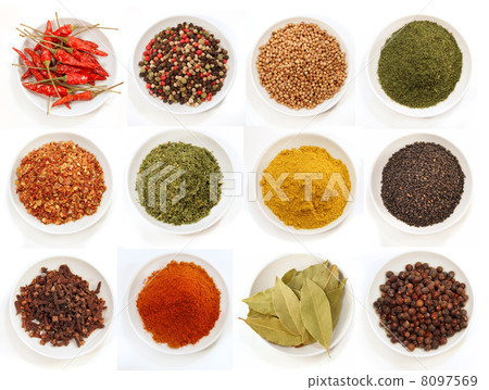 Variety of different spices iin bowls Variety of different spices iin bowls 8097569