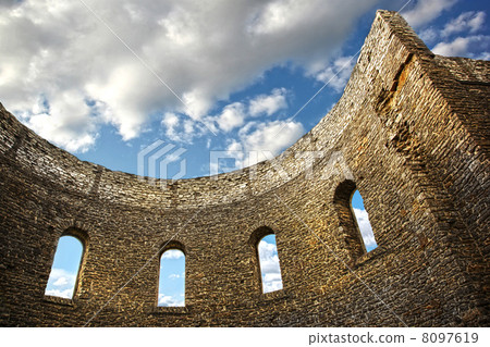 Ruin wall with windows of an old church Ruin wall with windows of an old church 8097619