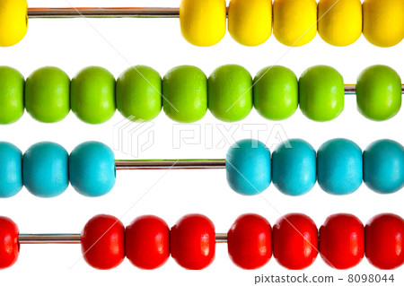 Closeup of bright abacus beads on white 8098044