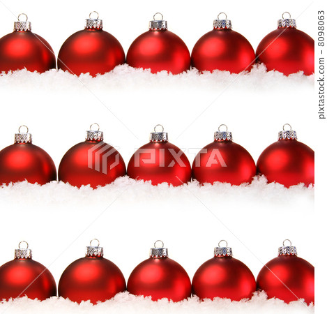 Red christmas balls with snow isolated on white Red christmas balls with snow isolated on white 8098063