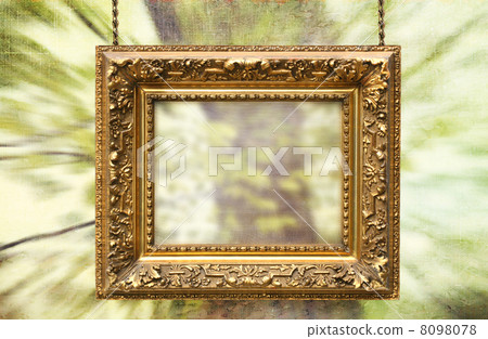 Gilded frame hanging witGilded frame hanging with spring abstrac Gilded frame hanging witGilded frame hanging with spring abstrac 8098078