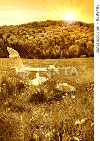 Relaxing on a summer chair in a field of tall grass 8098488