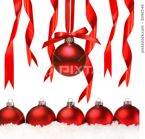 Red christmas balls with snow isolated on white Red christmas balls with snow isolated on white 8098540