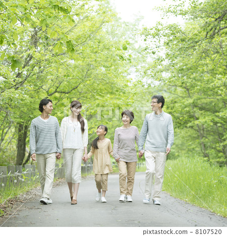 Three generations families holding hands in fresh green 8107520
