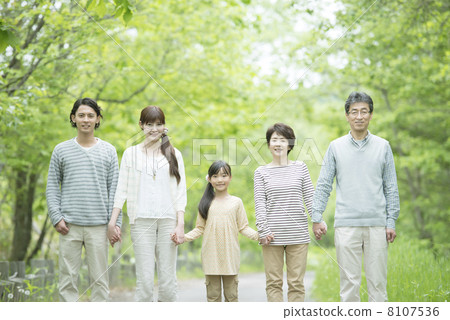 Three generations families holding hands in fresh green 8107536