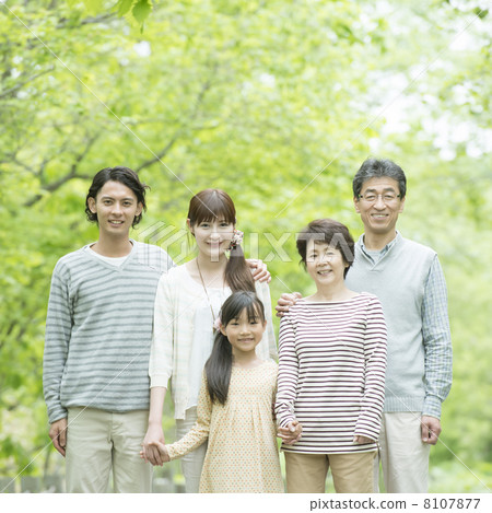 Three generations family smiling in fresh green Three generations family smiling in fresh green 8107877