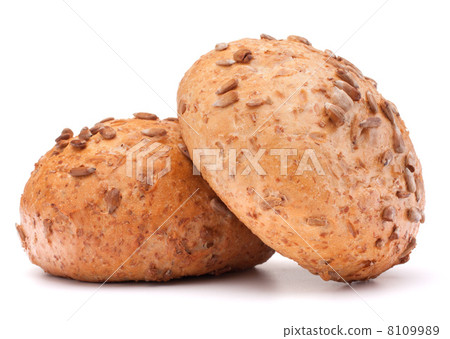 Two hamburger bun or roll with sesame seeds  cutout 8109989