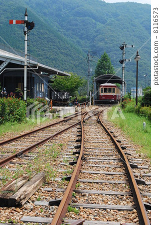 A train on a one-sided railroad which became a waste line of Okayama prefecture A train on a one-sided railroad which became a waste line of Okayama prefecture 8116573
