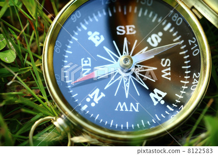 Golden compass on green grass Golden compass on green grass 8122583
