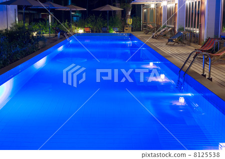 pretty swimming pool in night at a local resort pretty swimming pool in night at a local resort 8125538