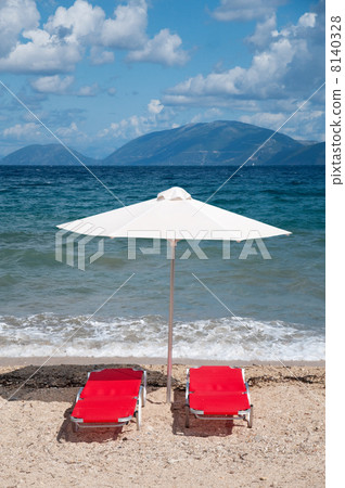 landscape with beach and parasols 8140328
