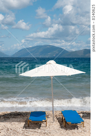 landscape with beach and parasols 8140625
