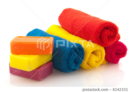 colorful rolled towels with soap 8142331